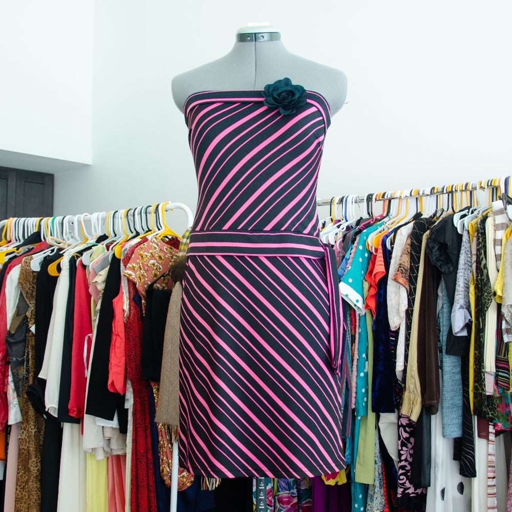 Vintage 1990’s 2000’s y2k stretchy striped pink and black party Dress